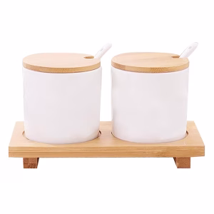 簡約陶瓷調味罐附匙2入組附托盤-2