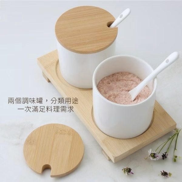 簡約陶瓷調味罐附匙2入組附托盤-4